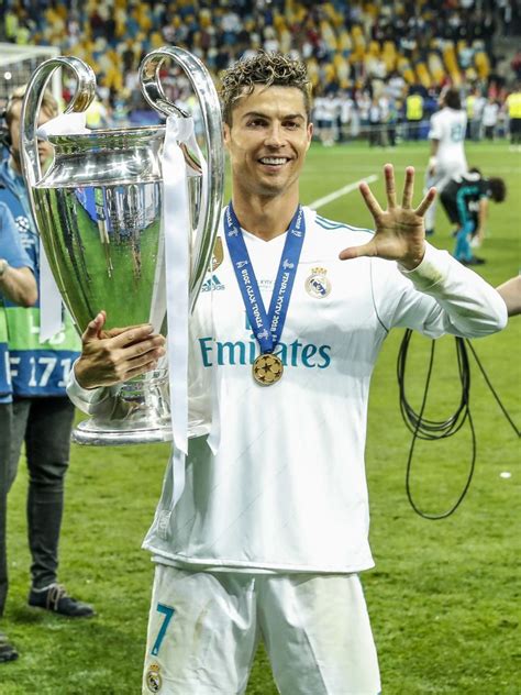 cristiano ronaldo of real madrid with uefa champions league trophy coupe des clubs champions