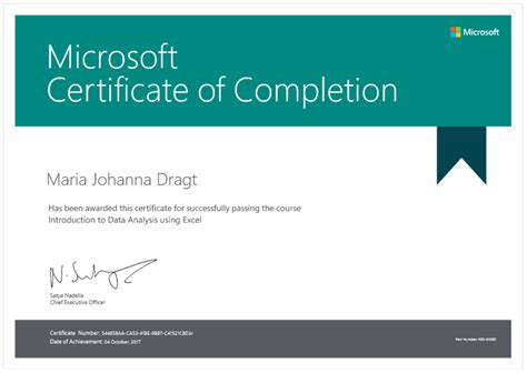 Certificate Of Completion Microsoft Professional Program Datachangers