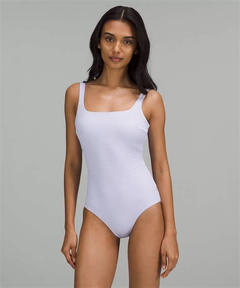 Lululemon Waterside Square Neck One Piece Swimsuit Smocked B C Cup