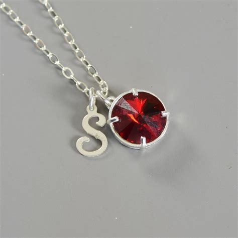 July Birthstone Necklace With Initial Sterling Silver July Etsy