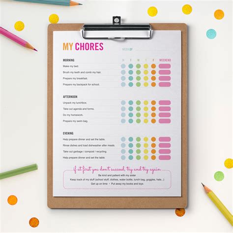 Printable Chore Chart For Kids Morning Afternoon Evening Chores Daily