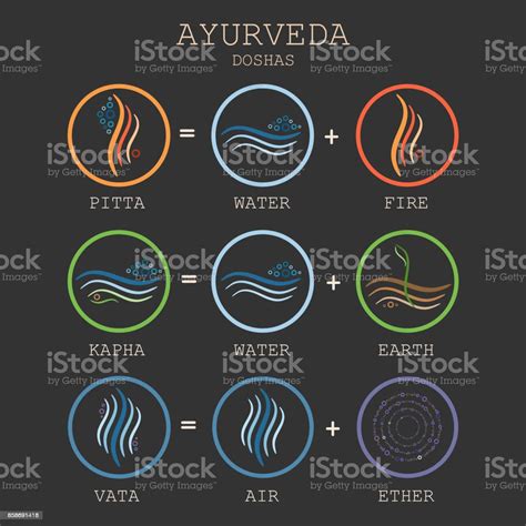 Doshas Vata Pitta Kapha Ayurvedic Body Types Stock Illustration