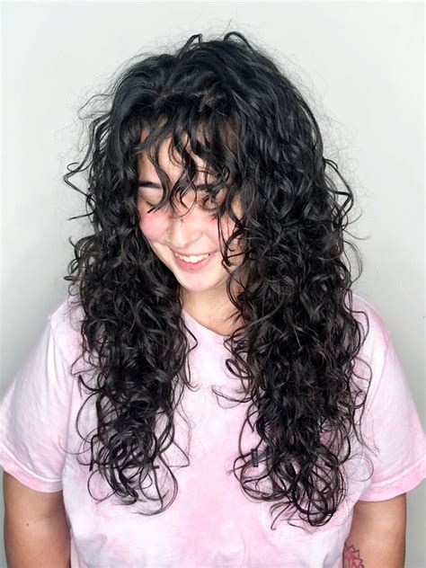 Curly Bangs Curly Shag Devacut Long Curly Hair In 2020 With Images