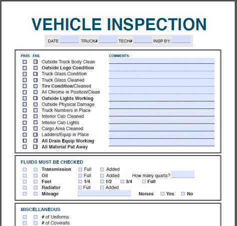 Vehicle Inspection Form Template In 2020 Vehicle Insp