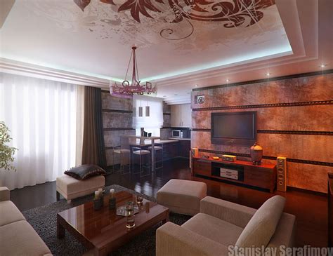 Exotic Living Room With Wood Paneling Wall Gold Color