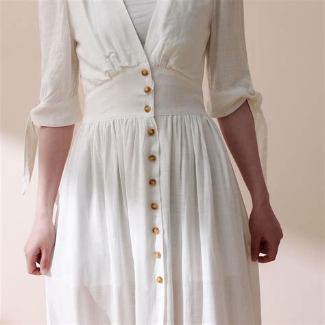 French Linen Dress Vintage Sexy White Deep V Neck Linen Etsy