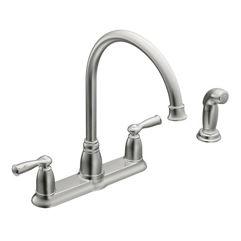 Single level kitchen sink faucets with pull down sprayer. MOEN Banbury High-Arc 2-Handle Standard Kitchen Faucet ...