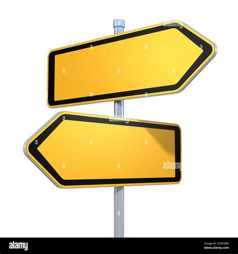 Two Blank Road Signs Pointing In The Different Directions Stock Photo
