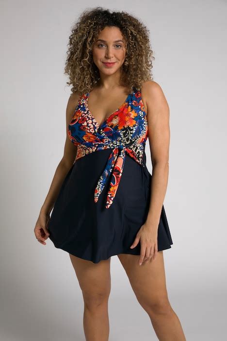 Mixed Print Front Lined Skirted Swimsuit Swimsuits Swimwear