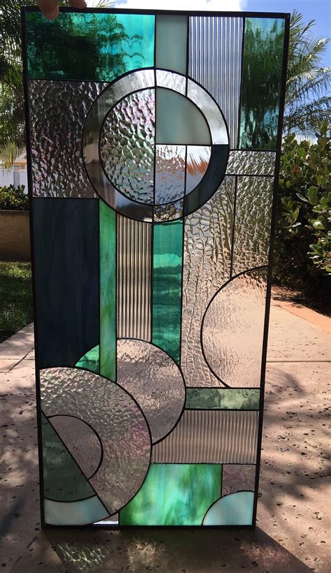 Lovely Abstract Circles Viejo Stained Leaded Glass Panel