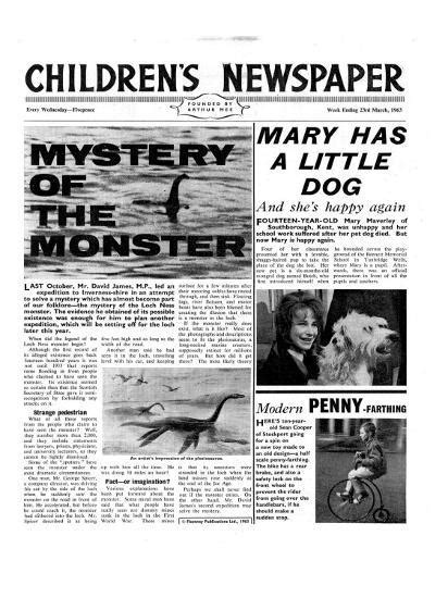 Introduce children to the differences between articles and advetisements. Mystery of the Monster, Front Page of 'The Children's ...