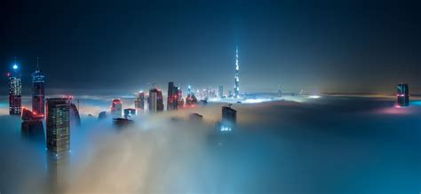 Mist Clouds Night Dubai Burj Khalifa Wallpapers Hd Desktop And