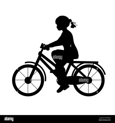 Silhouette Girl Riding Bike Sport Vector Illustration Stock Vector