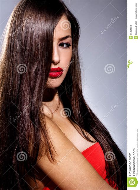 Brunette With Red Lips Stock Photo Image Of Lips Health