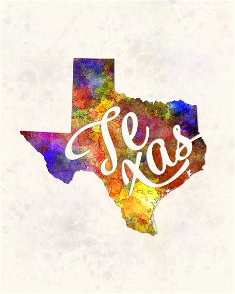 Texas Us State In Watercolor Text Cut Out Painting By