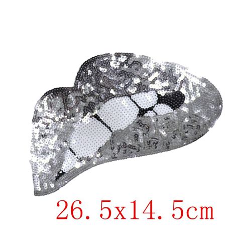 1pcs Sexy Sliver Metallic Lips Sequin Patch Iron On Fabric Sticker For