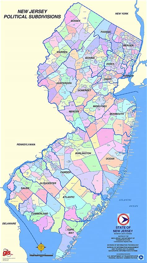 Large Map Of New Jersey State Political Subdivisions Vivid
