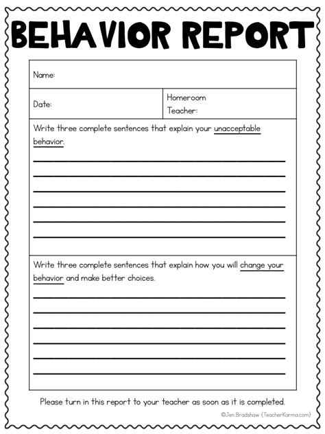 Free Printable Behavior Forms For Teachers Printable Forms Free Online