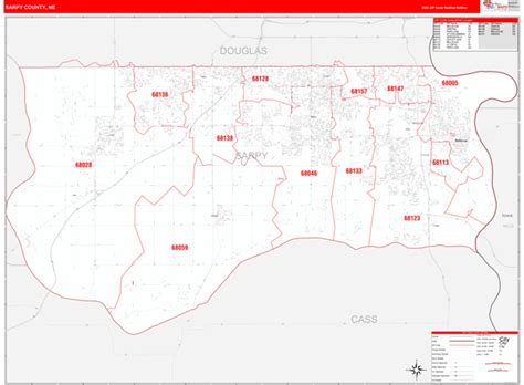 Sarpy County Ne Zip Code Wall Map Red Line Style By Marketmaps