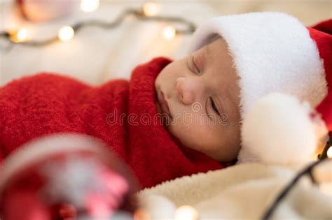 Top View Portrait First Days Of Life Newborn Cute Funny Sleeping Child