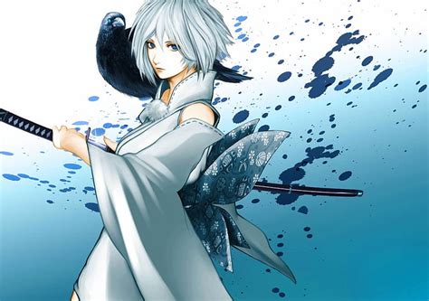 niiyaso female white hair sexy cool warrior japanese clothes katana hot hd wallpaper