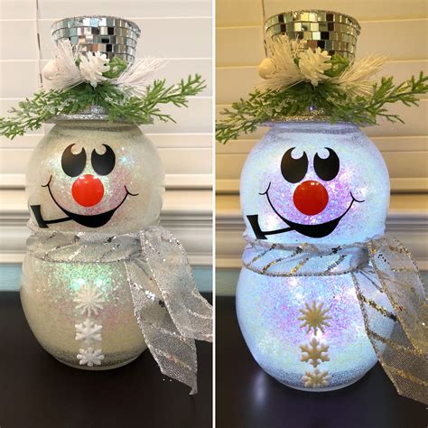 Glass Snowman Craft With Lights Glass Snowman Crafts Snowman Crafts