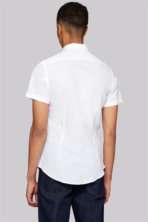 Moss London Extra Slim Fit White Linen Short Sleeve Casual Shirt