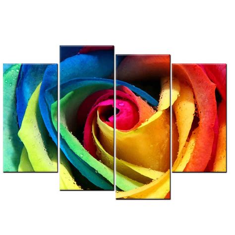 4 Piece Modern Abstract Canvas Painting Wall Art Colorful Rose Flower