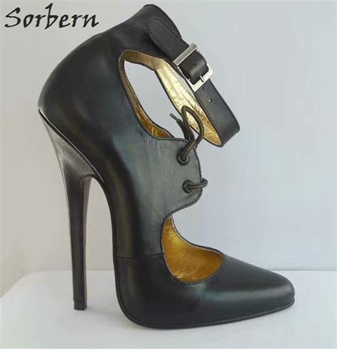 Sorbern Genuine Leather Women Pumps Ankle Straps Mary Janes Stilettos