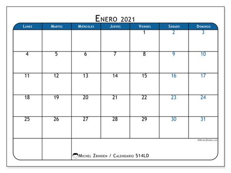 Calendario “514ld” Impresión Enero 2021 Michel Zbinden Es
