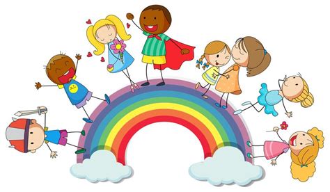 Glückliche Kinder Die Auf Regenbogen Stehen 520516 Vektor Kunst Bei