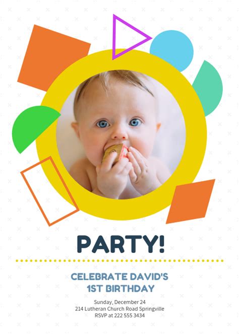 Colorful Shapes First Birthday Invitation Venngage