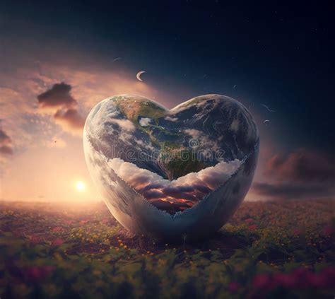 Earth Globe In Heart Shape Love And Care For Earth Day Generative
