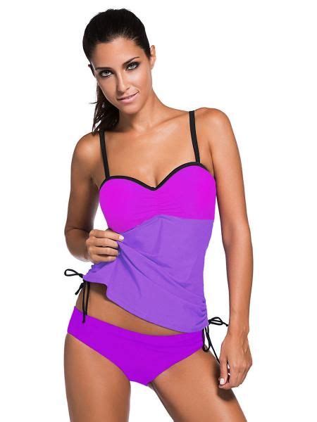 Colorblock Ruched Details Underwired And Bra Padding Bandeau Tankini Swimsuit