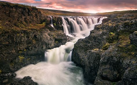 Kolugljufur Waterfalls In Northern Part Of Iceland 4k Ultra Hd Desktop