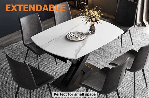 71 Modern Extendable White Sintered Stone Dining Table With Leaf X