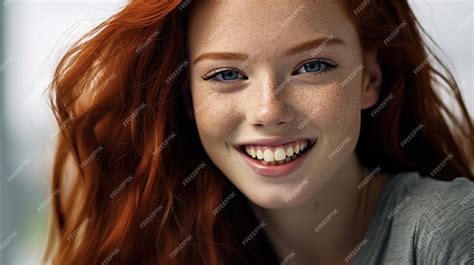 Premium Ai Image Young Attractive Redhead Girl Smiling Looking At Camera