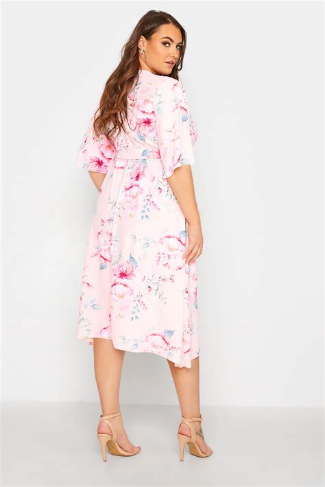 yours london plus size pink floral wrap dress yours clothing