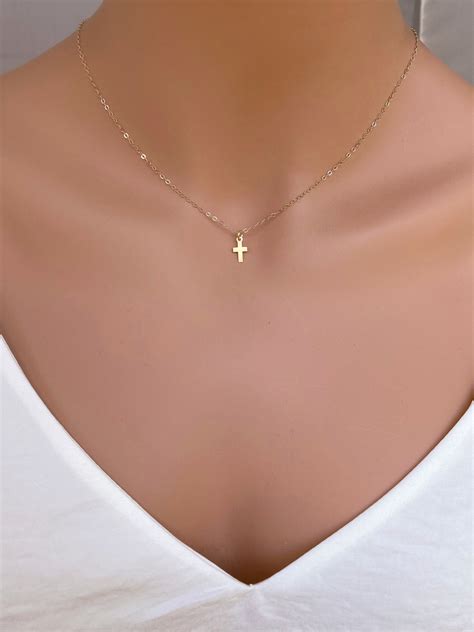 Small Gold Cross Necklace K Solid Gold Small Solid Gold Etsy