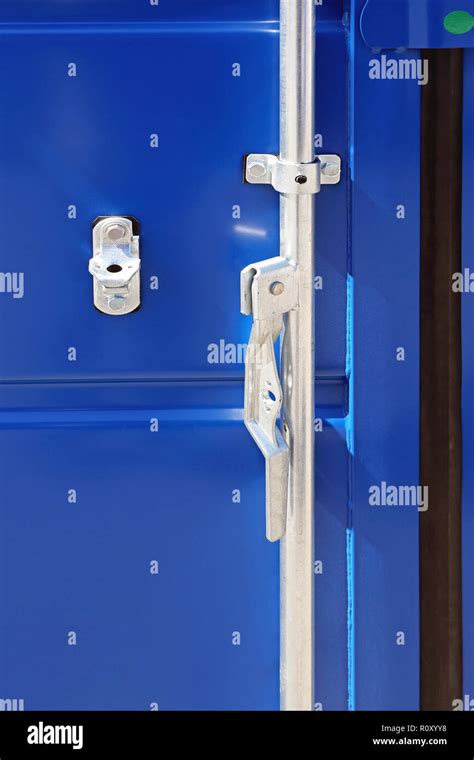 Open Door Latch At Blue Shipping Container Stock Photo Alamy