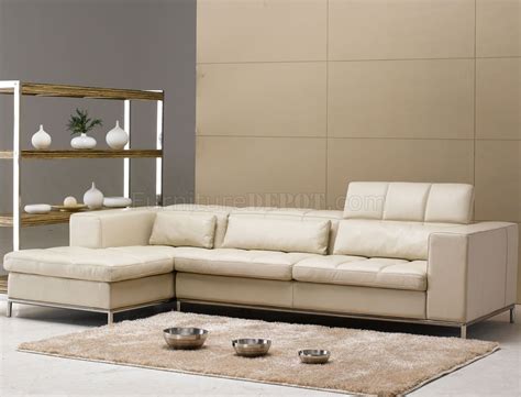 Beige Leather Modern Elegant Sectional Sofa Wmetal Legs