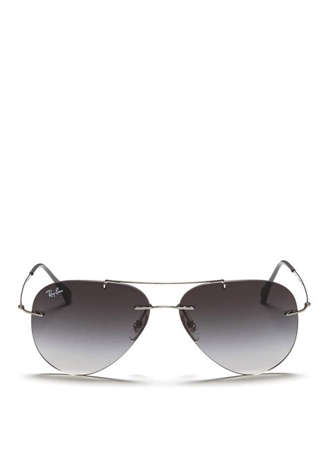 ray ban aviator light ray rimless titanium sunglasses in metallic lyst