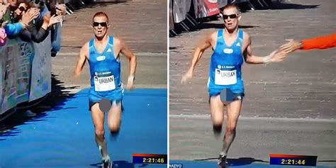 watch runner s cock and balls on full display as he finishes marathon