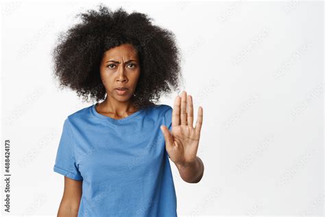 Stop Serious African Woman Extends Hand Taboo Stop Gesture Prohibit
