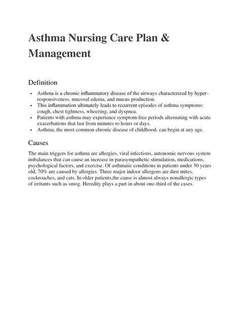 Solution Asthma Nursing Care Plan Studypool
