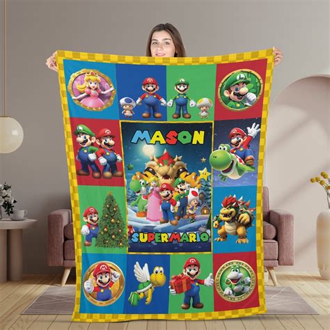 Personalized Super Mario Fleece Blanket Super Mario Bros Etsy