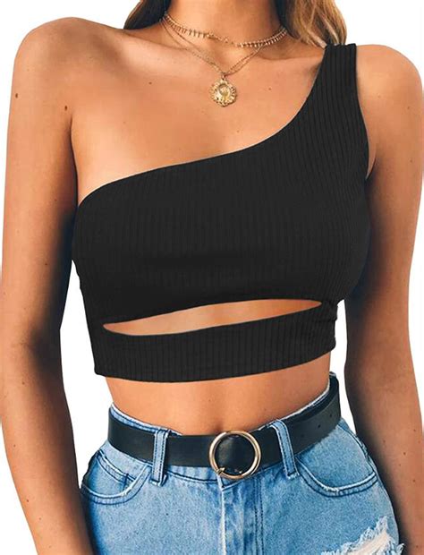 Prettoday Womens Sexy Cutout Sleeveless Crop Tops One Shouler Strappy
