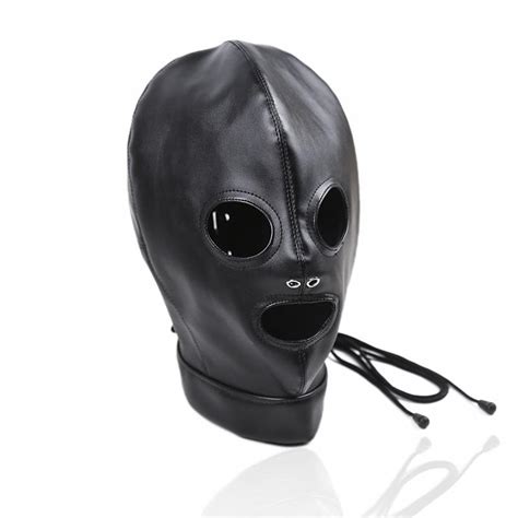 Faux Leather Head Face Mask Sex Hood Bdsm Bondage Gear Visiable
