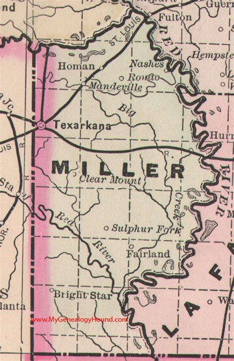 Miller County Arkansas 1889 Map Map Of Arkansas County Map Arkansas