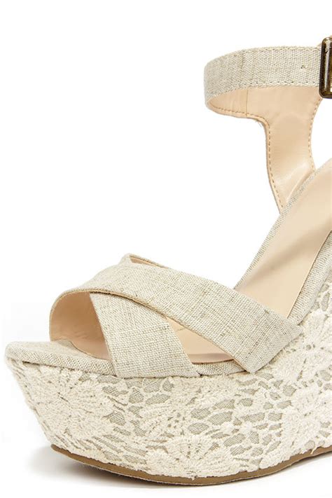 Pretty Beige Wedges Lace Wedges Wedge Sandals 2900